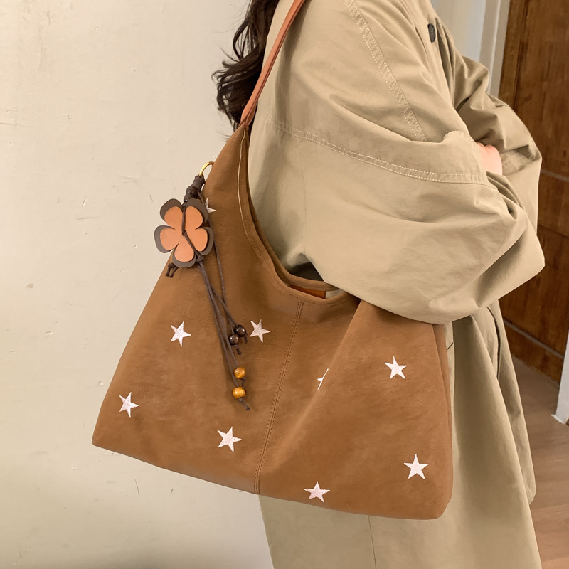 Five-Pointed Star Embroidered Commuter Shoulder Fashion Tote Bag For Women