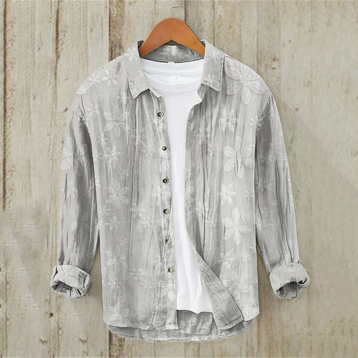Printed Mens Retro Casual Long-Sleeve Shirt