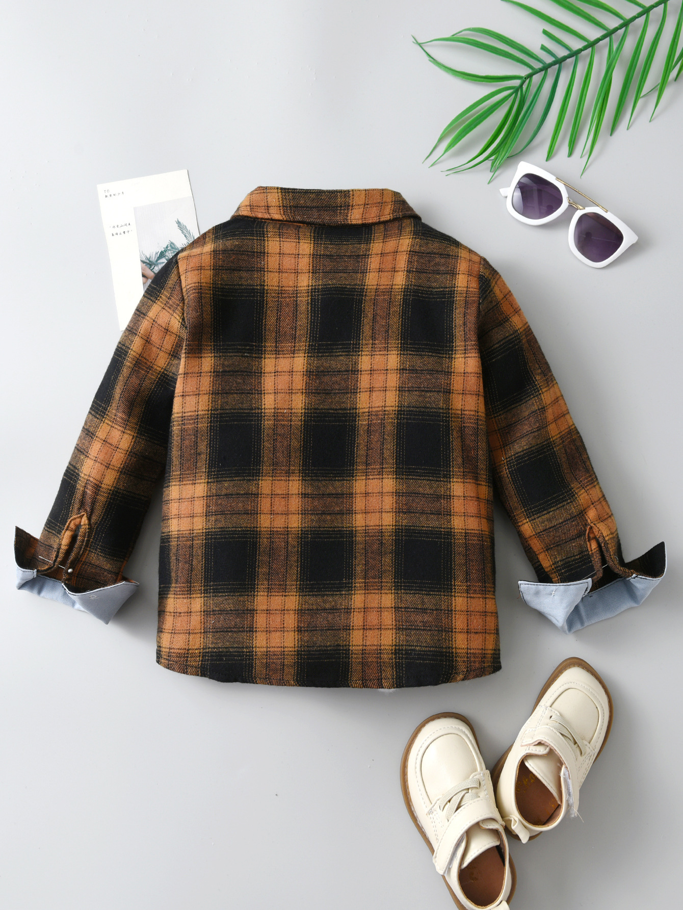 Boy's Yellow Plaid Brushed Long Sleeve Shirt