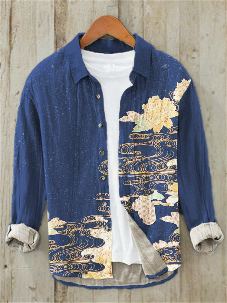 Printed Mens Retro Casual Long-Sleeve Shirt