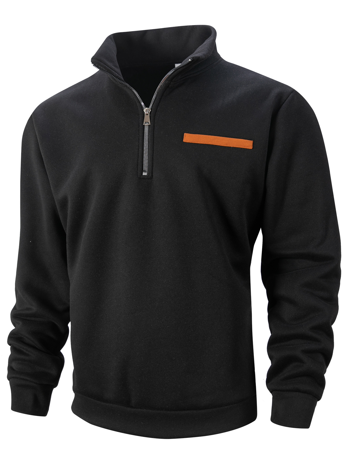 New Autumn Winter Mens Fleece-lined Hoodie With A Stand-up Collar And Half-zip