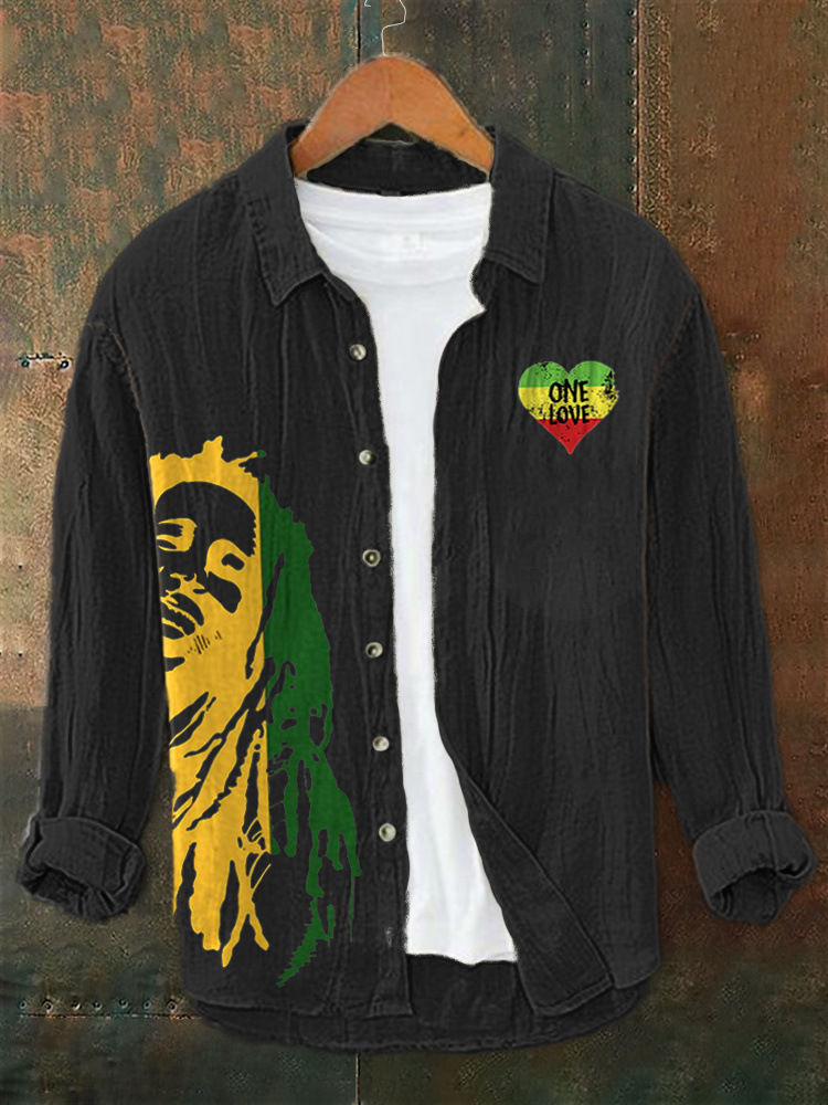 Printed Mens Retro Casual Long-Sleeve Shirt