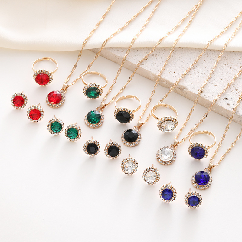 Jewelry Suit Women's Round Rhinestone Zircon Rhinestone