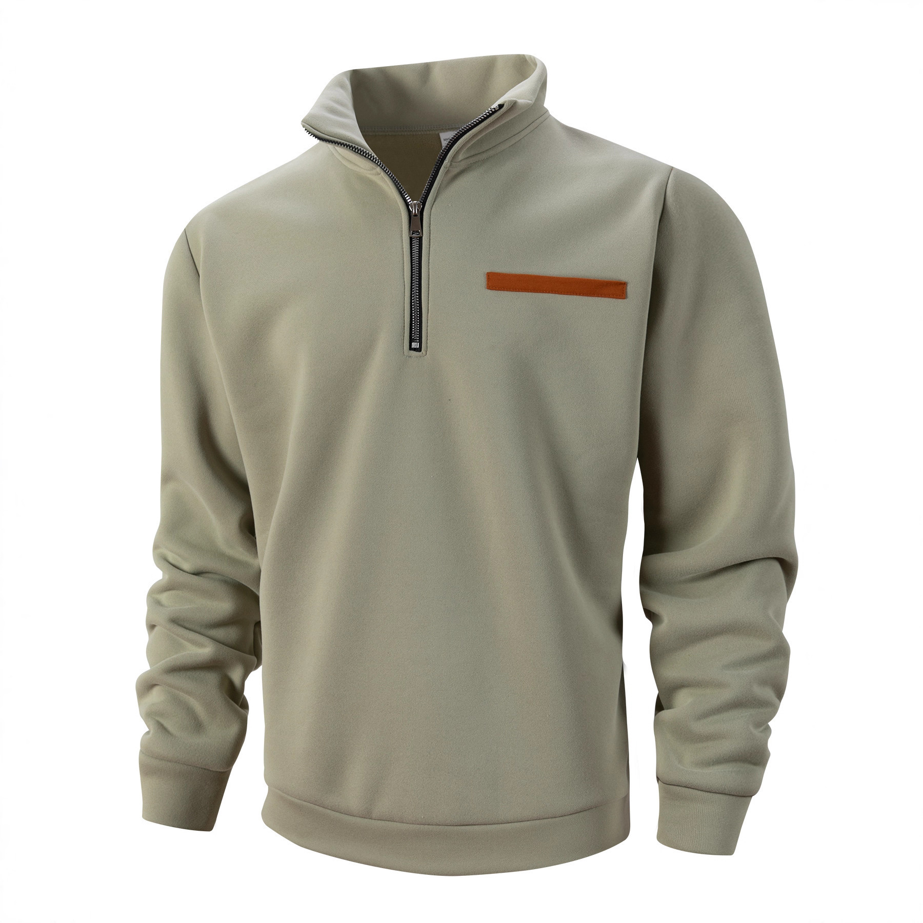 New Autumn Winter Mens Fleece-lined Hoodie With A Stand-up Collar And Half-zip