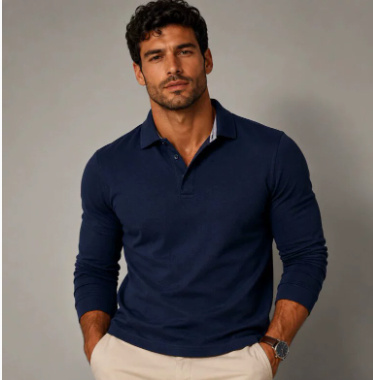 Button-down Long-sleeve Mens Sports Polo Shirt