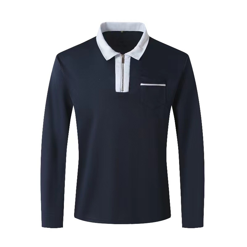 Autumn Mens Long Sleeve Zipper Polo Shirts Casual Lapel Collar Zip Up Henley Shirts Cotton Sports Golf Tennis T-Shirts With Pockets