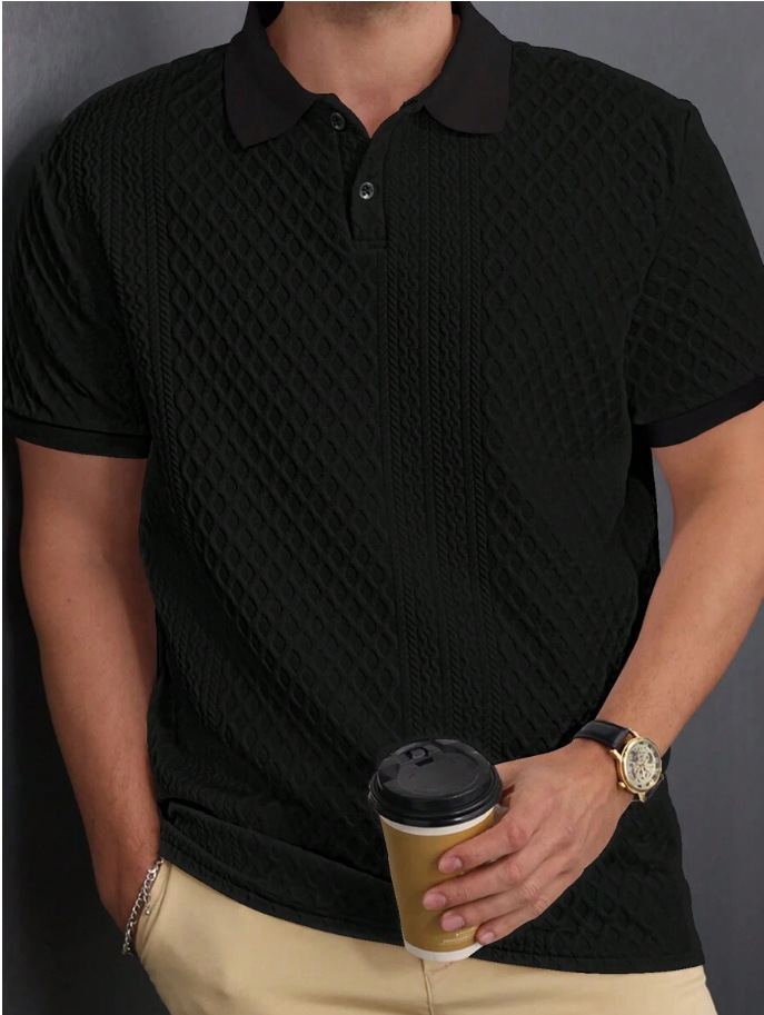 Jacquard Fabric Button Placket Polo Shirt