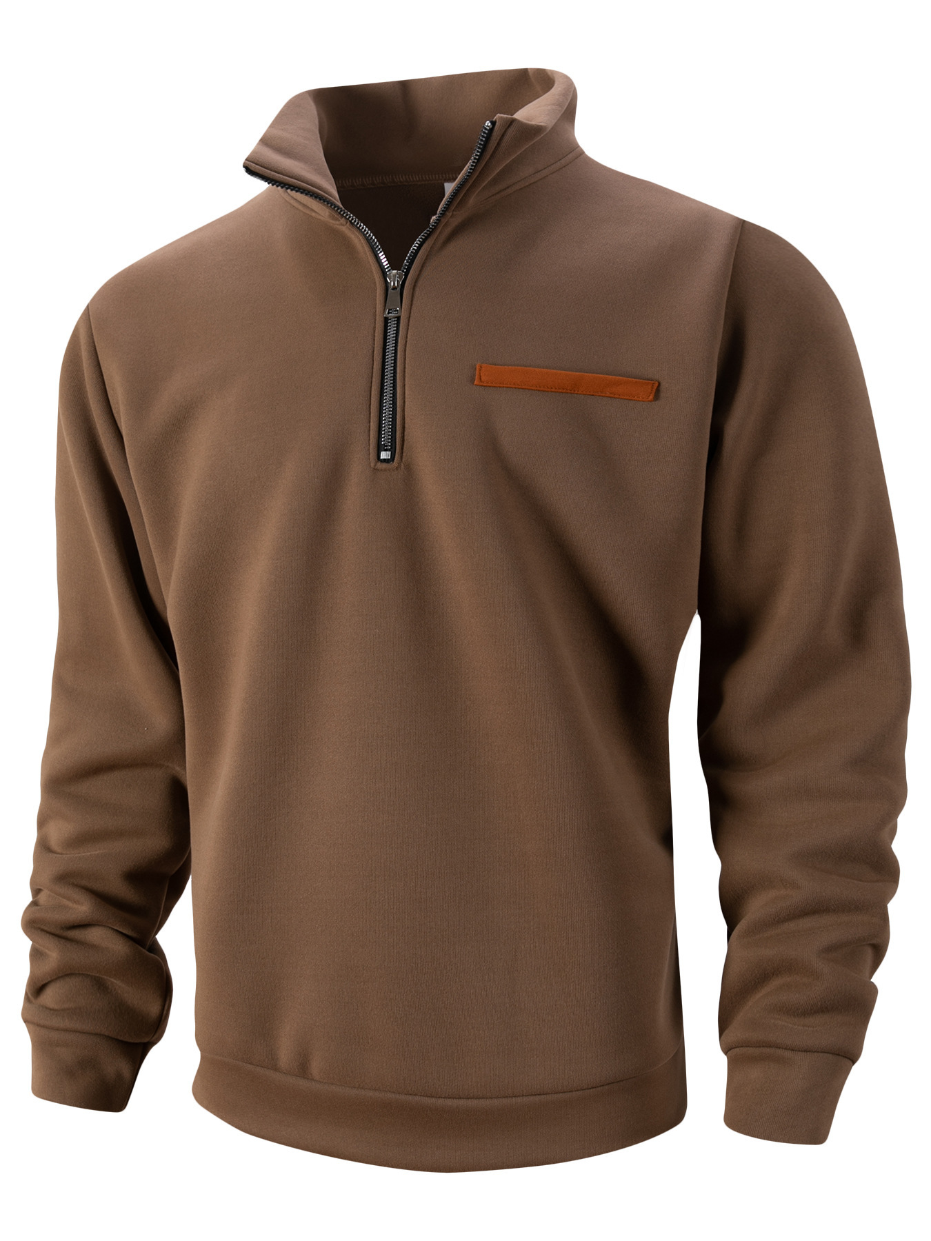 New Autumn Winter Mens Fleece-lined Hoodie With A Stand-up Collar And Half-zip