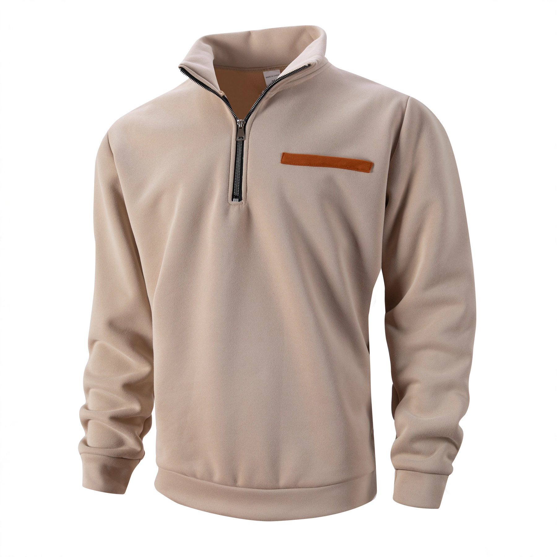 New Autumn Winter Mens Fleece-lined Hoodie With A Stand-up Collar And Half-zip