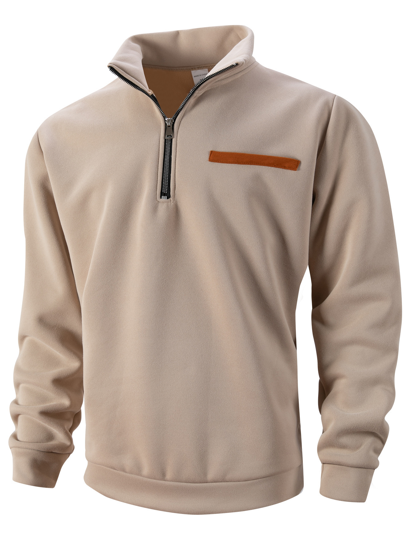 New Autumn Winter Mens Fleece-lined Hoodie With A Stand-up Collar And Half-zip