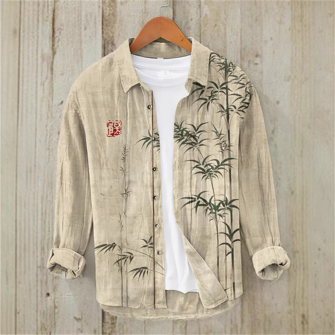 Printed Mens Retro Casual Long-Sleeve Shirt