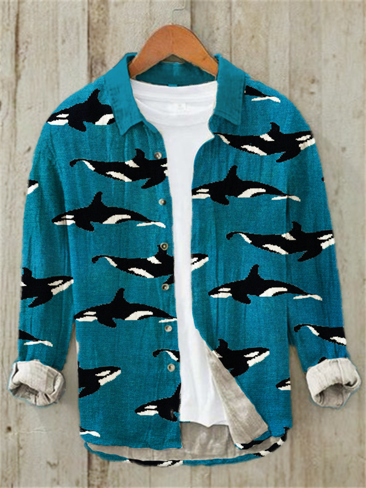 Printed Mens Retro Casual Long-Sleeve Shirt