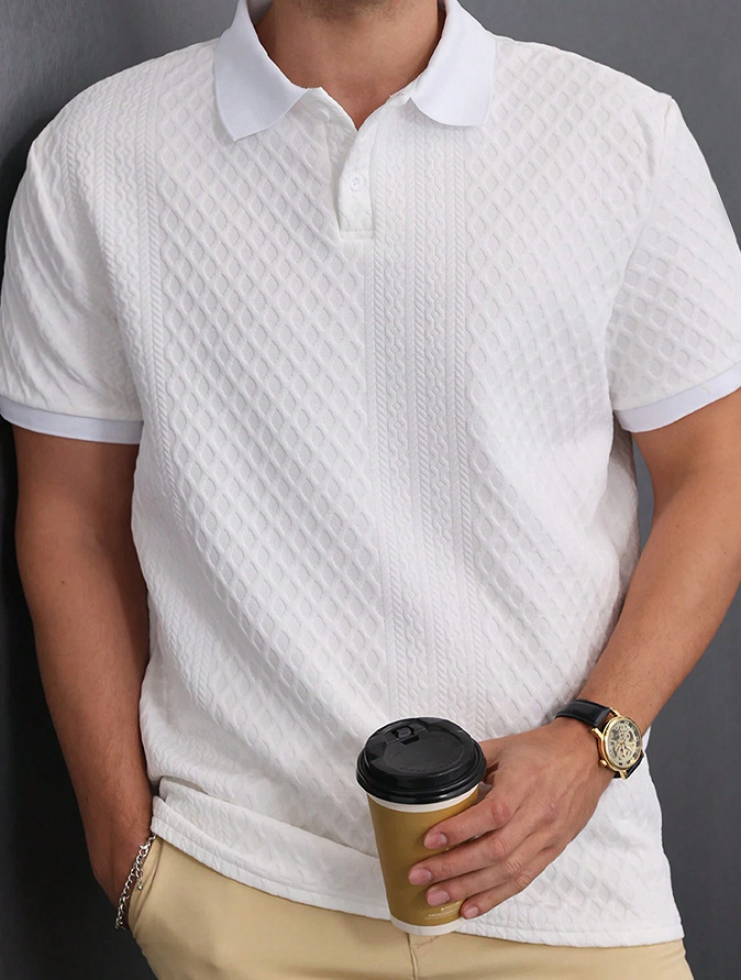 Jacquard Fabric Button Placket Polo Shirt