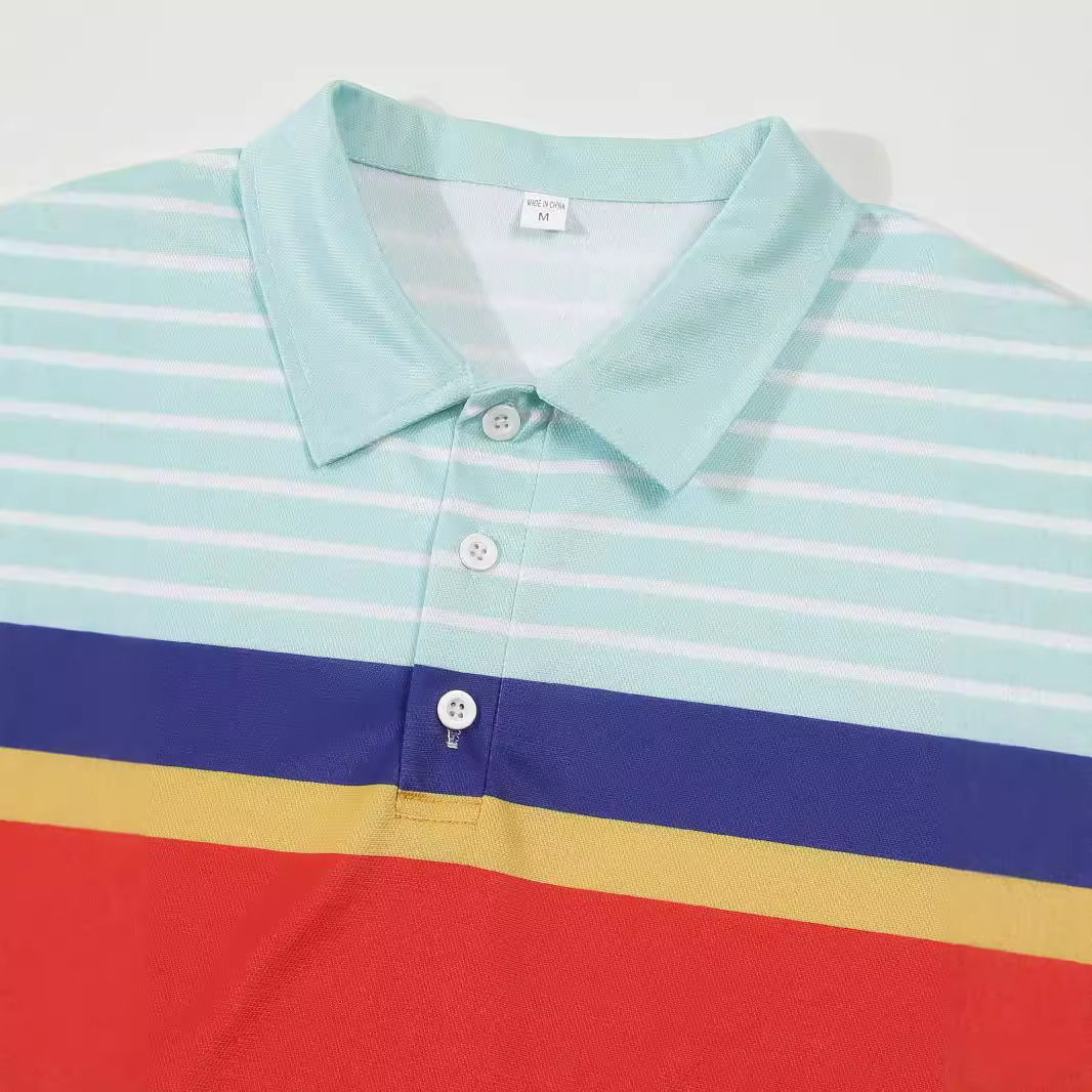 Men's Striped Lapel Short Sleeve Polo Shirt