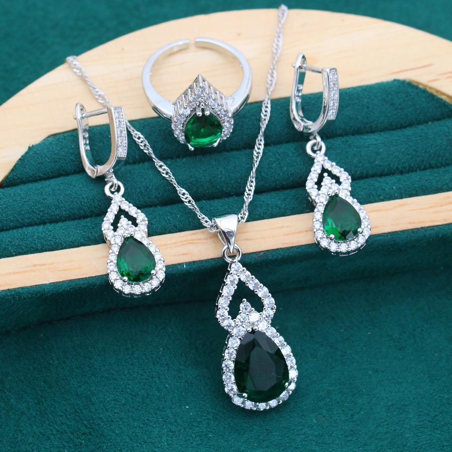 Zircon Inlaid Water Drop Jewelry Earring Ring Necklace