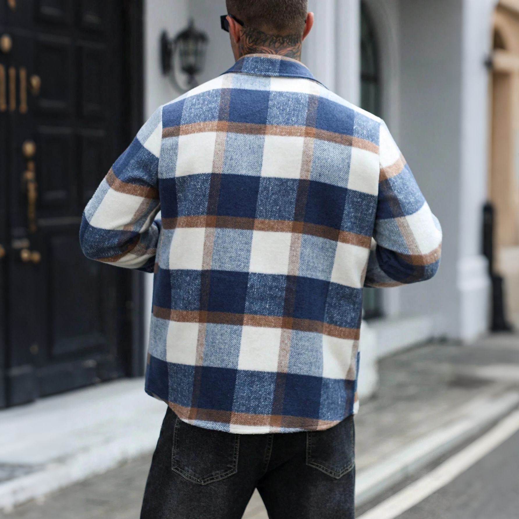 Mens Relaxed-Fit Casual Plaid Shirt Jacket