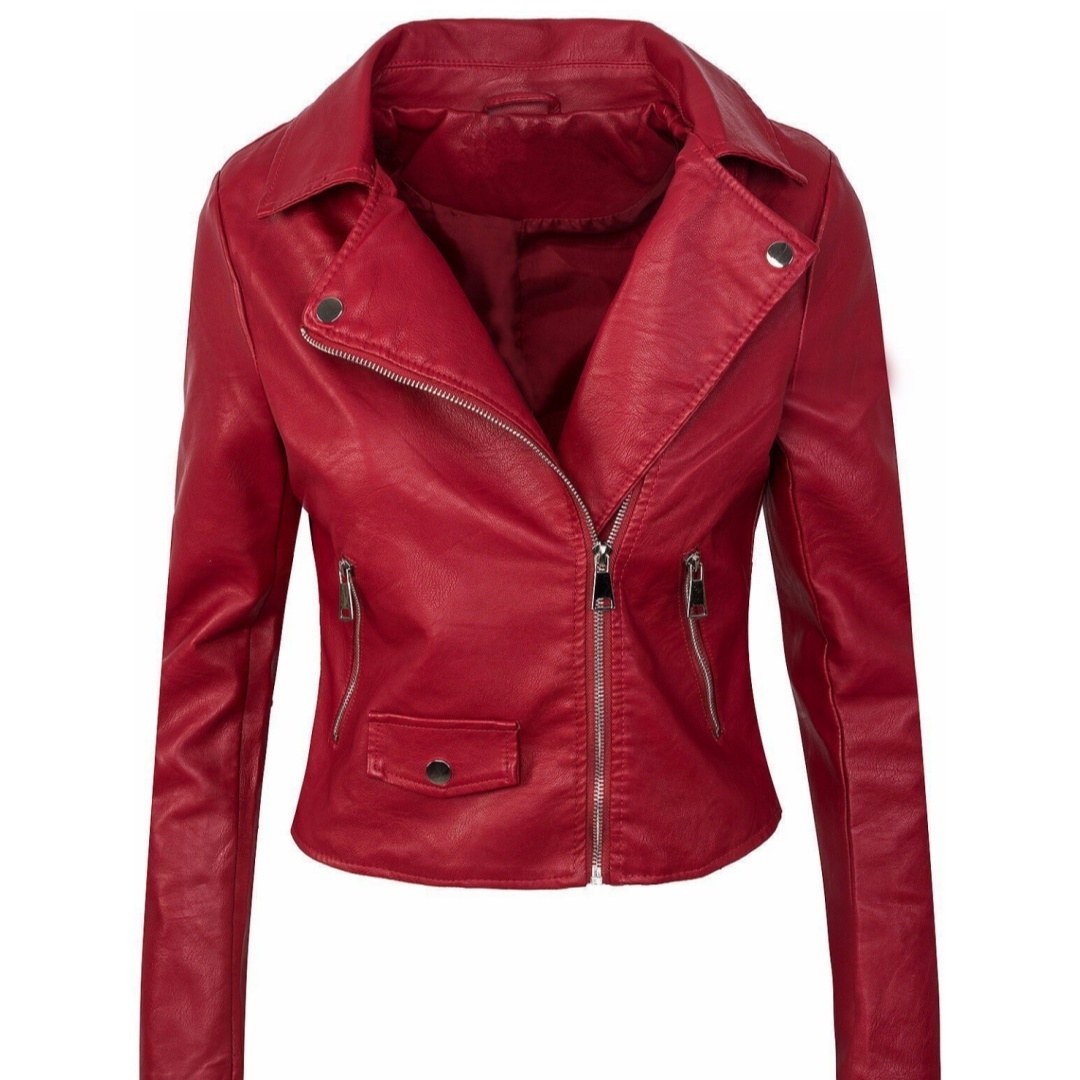 Women's Fall Winter Coat Slim Leather Short Zipper Leather Jacket Leather Coat