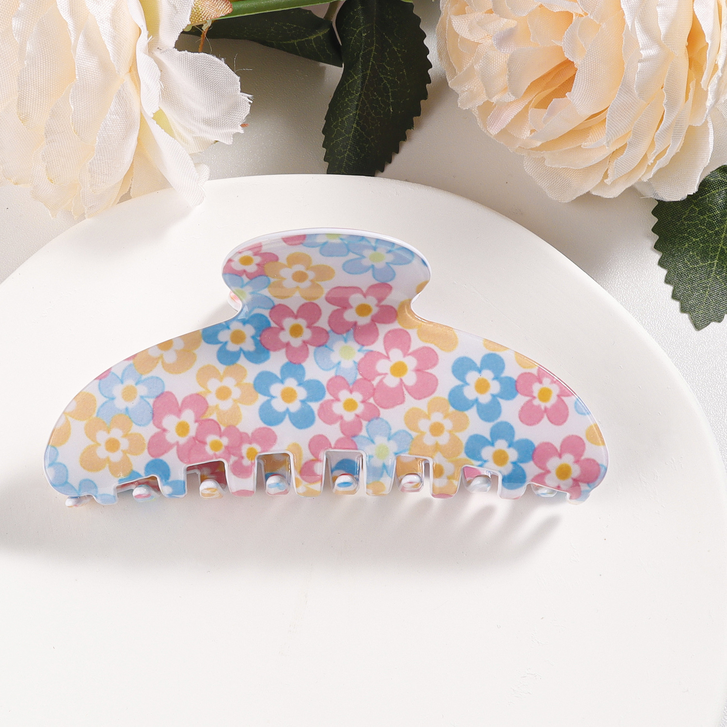 Goleshi Accessories Spring Floral Print Hair Clip Romantic Sweet Small Chrysanthemum Bun Maker Shark Clip Hair Accessory