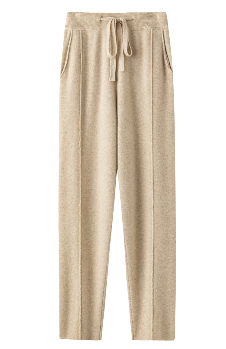 Knitted Casual Pants With An Elastic Waist Draping And Versatile