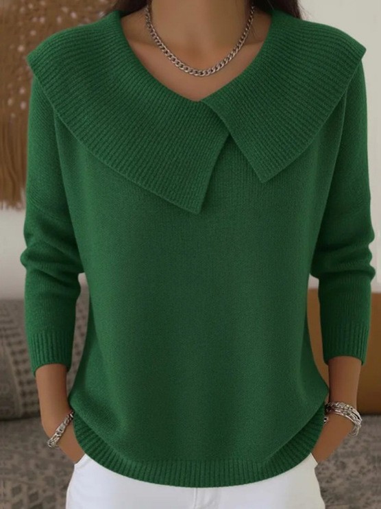 Fashion Retro Playful Temperament Slim Lapel Sweater Knitted Style