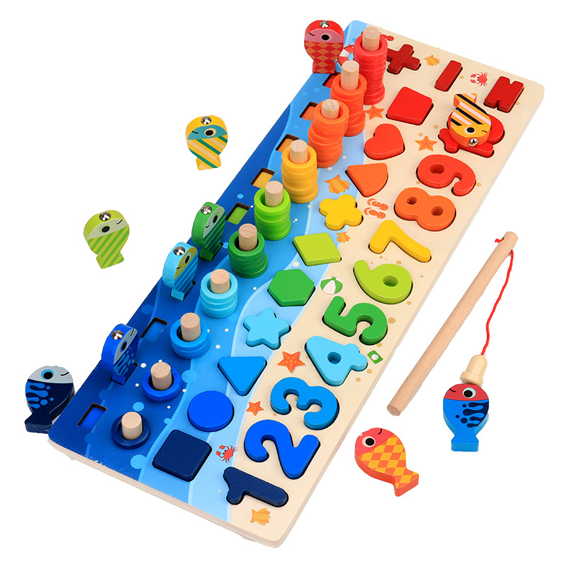 Educational Wooden Toys for Kids Board Math Fishing Count Numbers Matching Digital Shape Match Early Education Toy