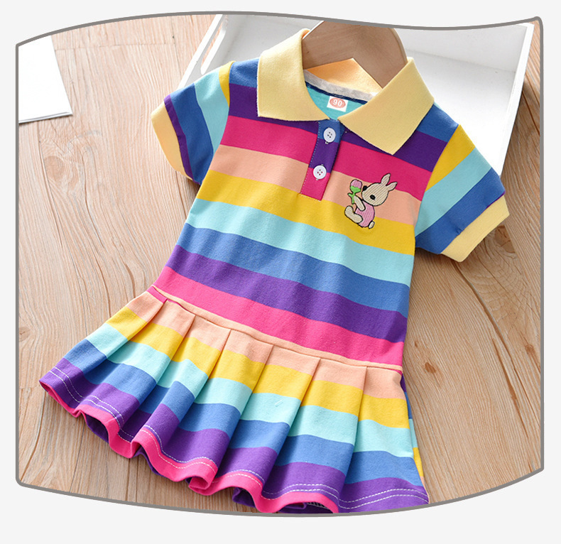 Children's Polo Shirt Color Red Striped Short-sleeved Skirt