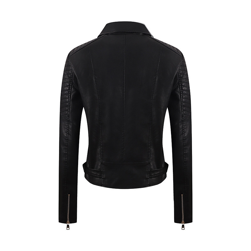 Women's Short Leather Oblique Pull Slim Clothing Leather Jacket