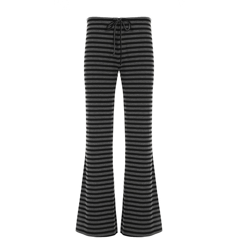 American-style Retro Color-block Striped Tie-detail Boot-cut Lounge Pants