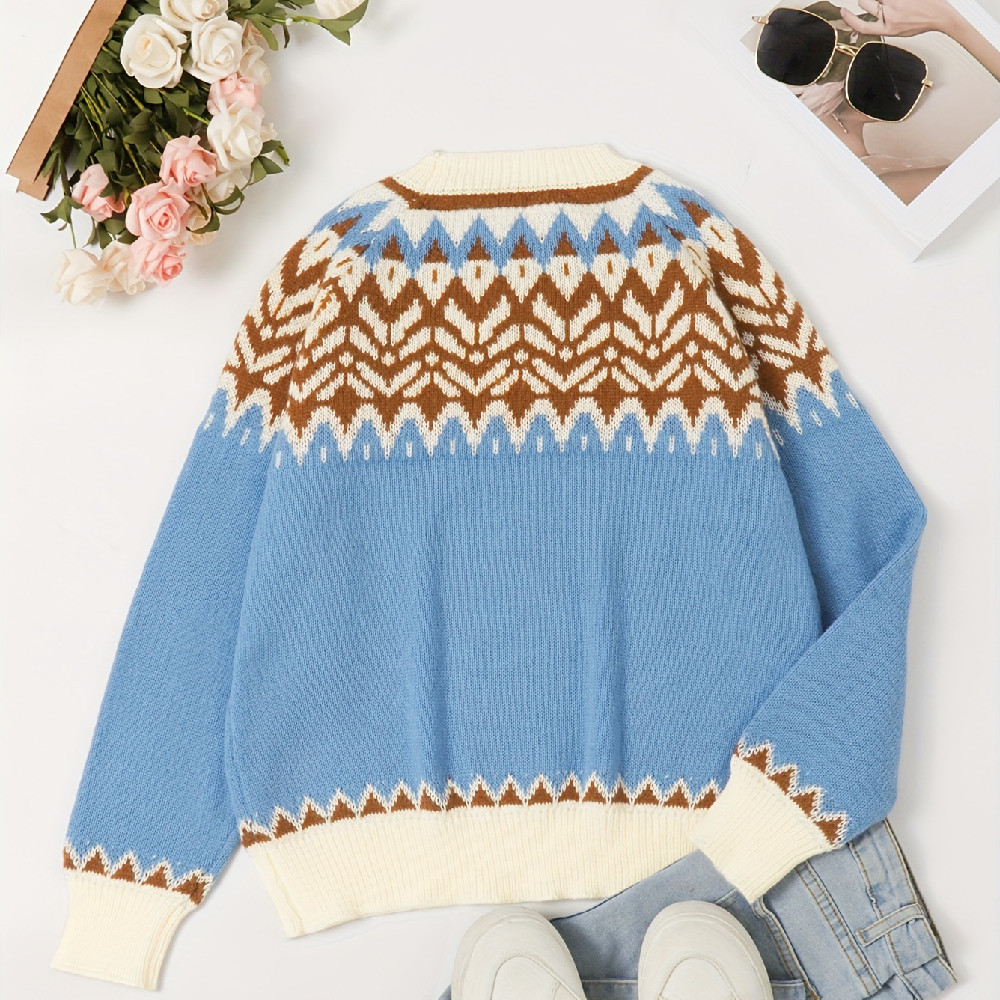 Women's Stylish Loose Round Neck Ethnic Sweater