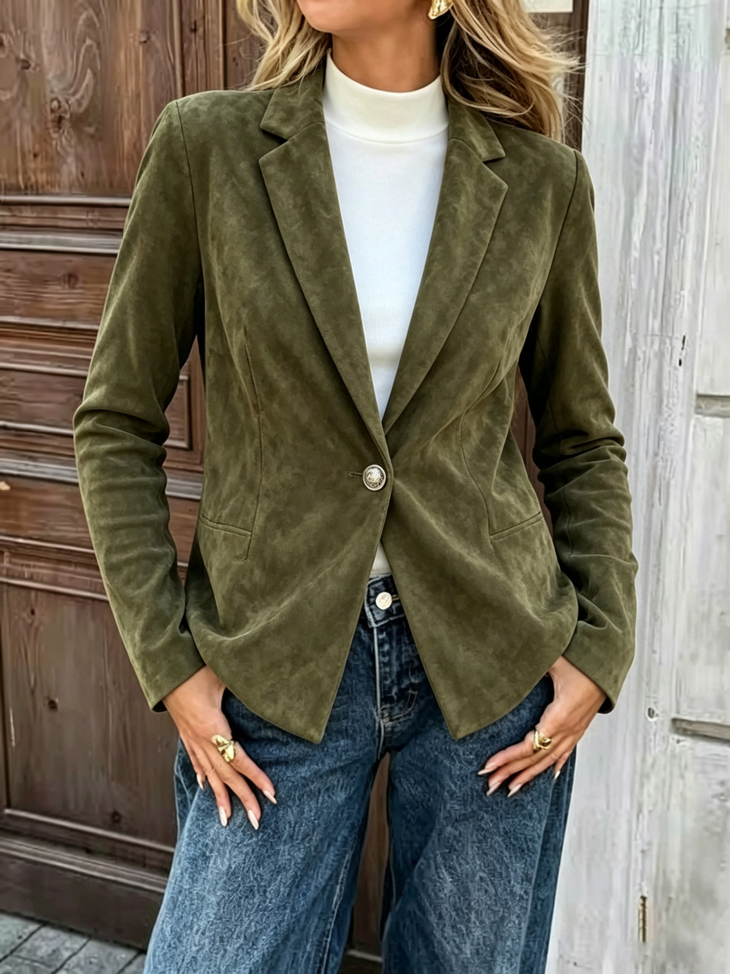 Womens Stylish Slim-fit Versatile Button-up Jacket