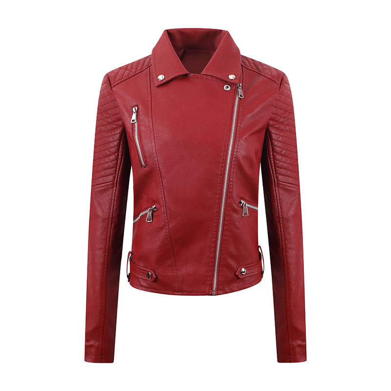 Women's Short Leather Oblique Pull Slim Clothing Leather Jacket