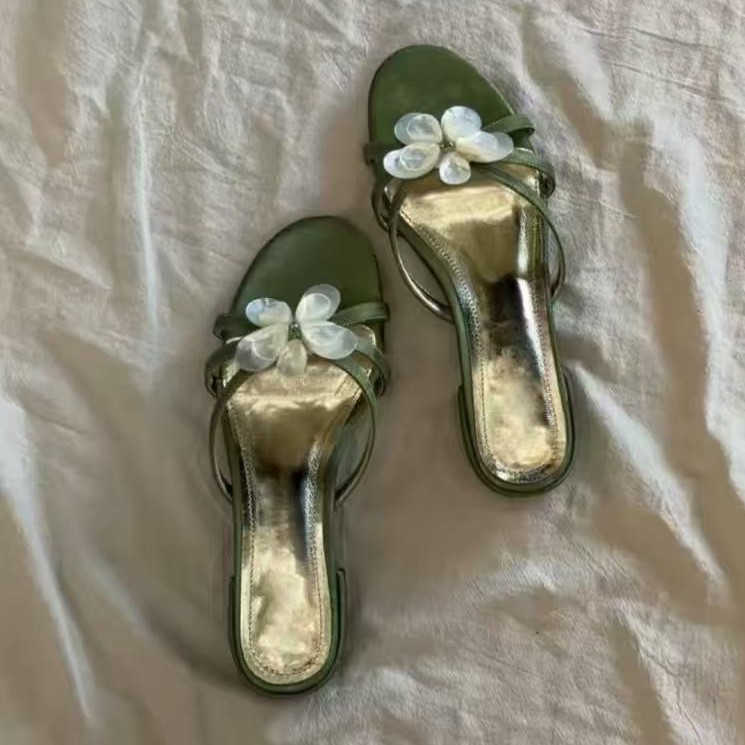 French Fairy style Floral Strappy Open toe Slides