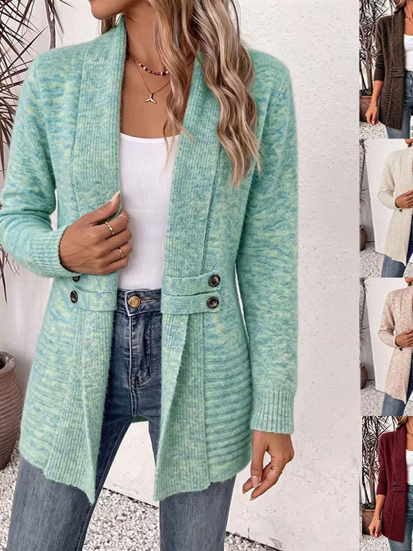 Women's Casual Decorative Cardigan, Relaxed Style, Versatile Mid-Length Sweater
