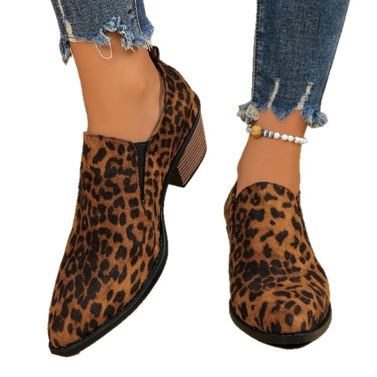Foreign Trade Cross-border Chunky-heeled Pointed-toe Ankle Boots