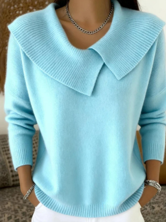 Fashion Retro Playful Temperament Slim Lapel Sweater Knitted Style