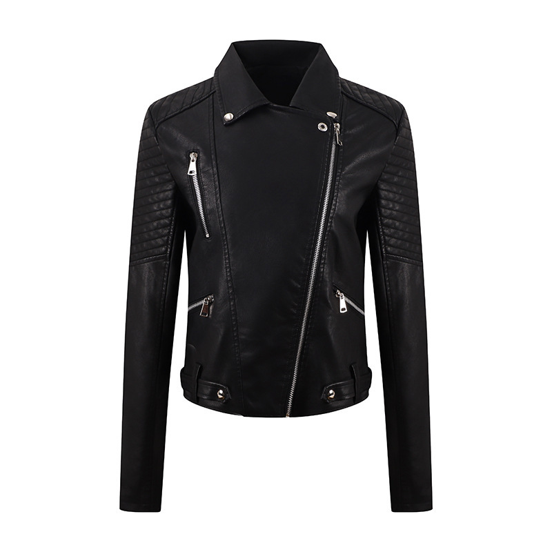 Women's Short Leather Oblique Pull Slim Clothing Leather Jacket