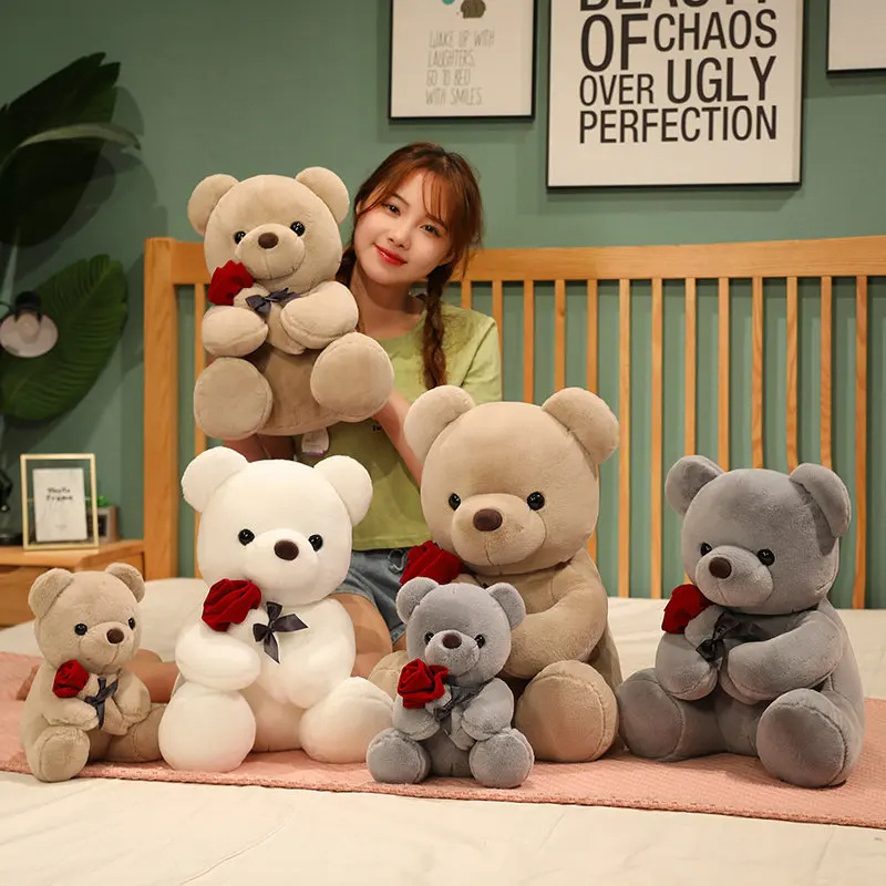 23-45cm New Lovely Hug Roses Teddy Bear Plush Pillow Stuffed Soft Animal Dolls Nice Birthday Gift