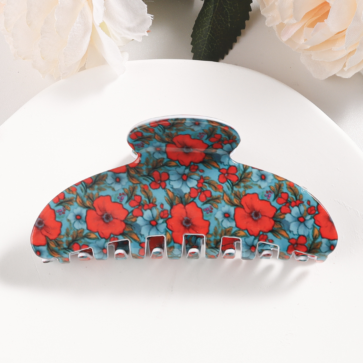 Goleshi Accessories Spring Floral Print Hair Clip Romantic Sweet Small Chrysanthemum Bun Maker Shark Clip Hair Accessory