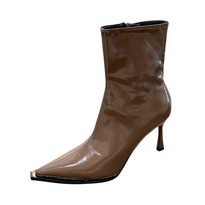 Soft-leather Casual Pointed-toe Low-heeled Ankle Boots