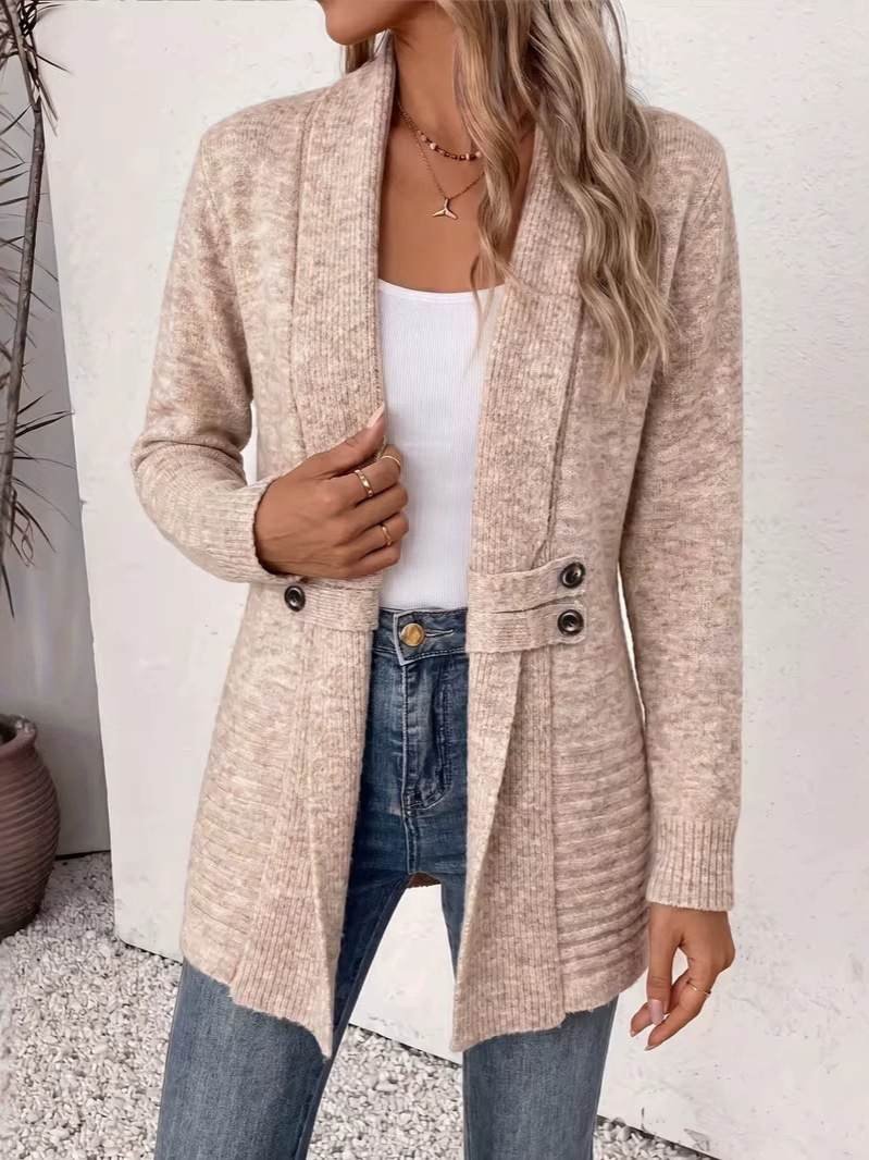 Women's Casual Decorative Cardigan, Relaxed Style, Versatile Mid-Length Sweater