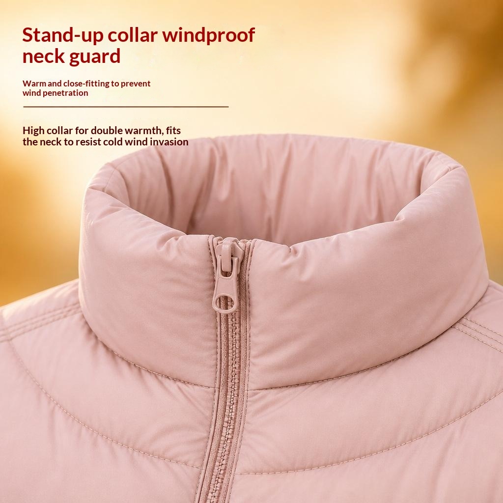 Womens Fallwinter Stand-collar Lightweight Cotton Jacket Short-length Curved-quilted Design Ultra-light And Easy To Wear