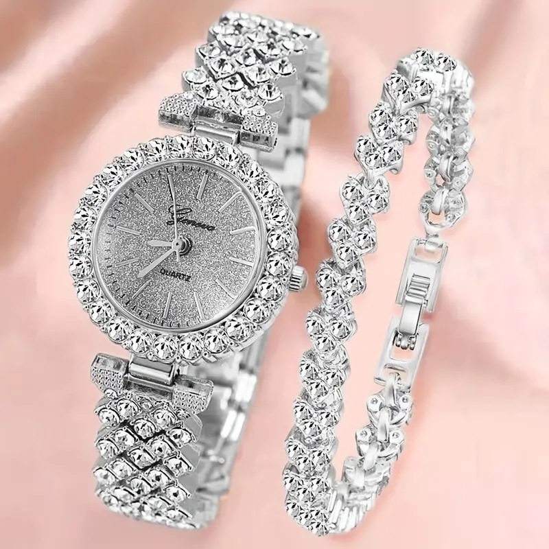 Womens Diamond-encrusted Watch And Bracelet Set