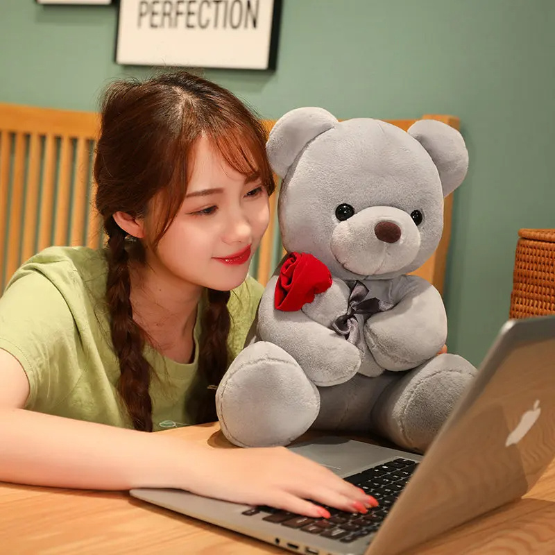 23-45cm New Lovely Hug Roses Teddy Bear Plush Pillow Stuffed Soft Animal Dolls Nice Birthday Gift