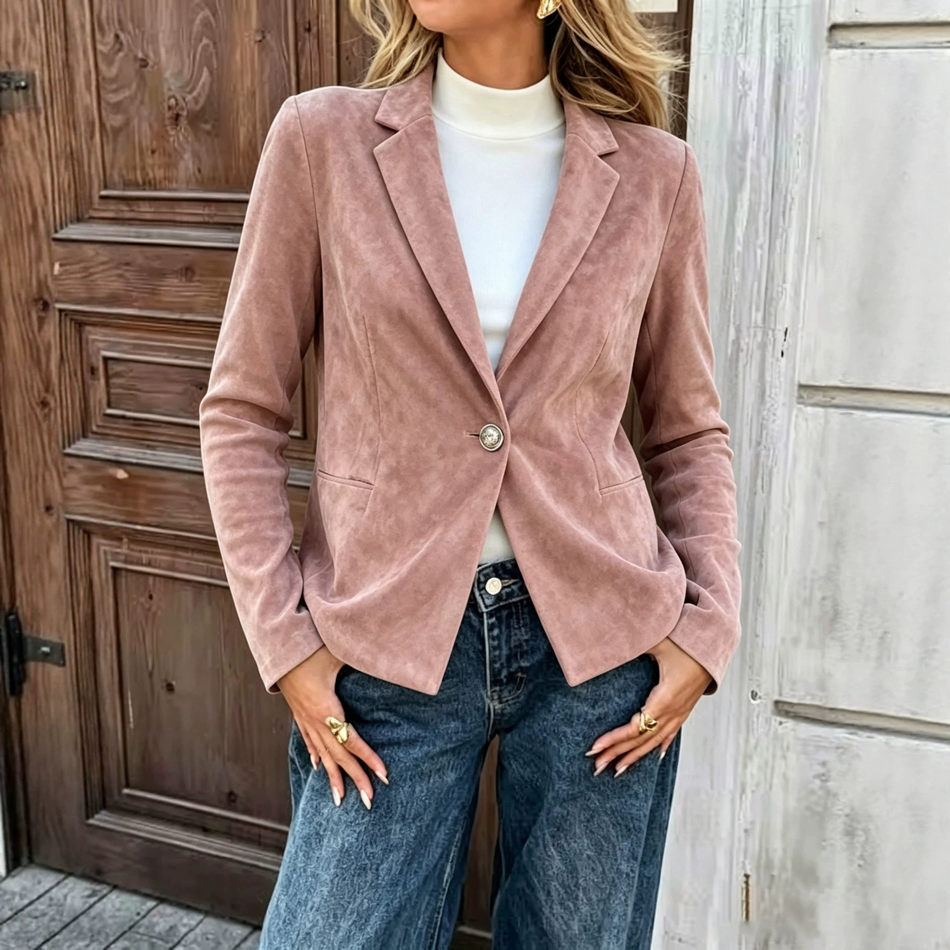 Womens Stylish Slim-fit Versatile Button-up Jacket