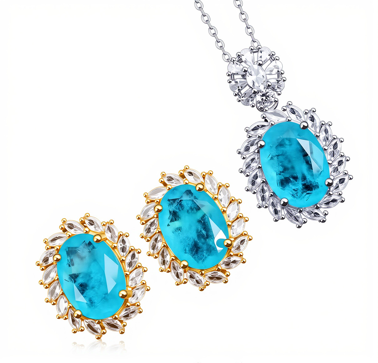 Original Colored Gemstone Emerald Necklace And Earrings For Women