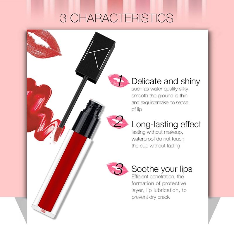 Makeup Matte Smooth Lipstick Liquid Lipstick Matte Waterproof Lips Makeup Cosmetic Long-Lasting Matte Lipstick Makeup