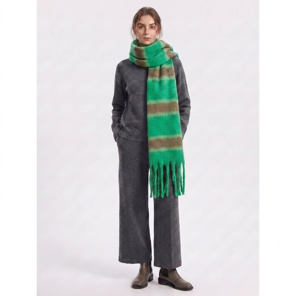 Cashmere-like Loop Yarn Chunky Ribbed Striped Scarf