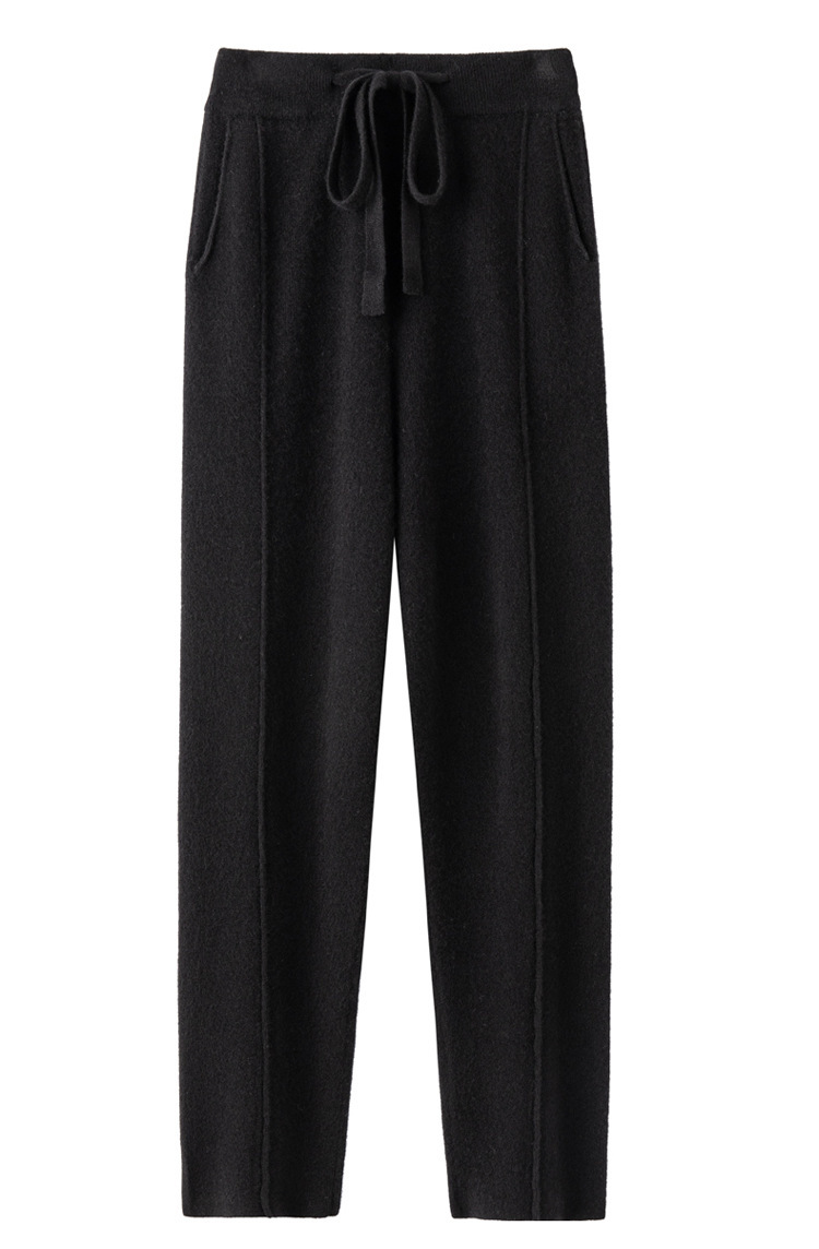 Knitted Casual Pants With An Elastic Waist Draping And Versatile
