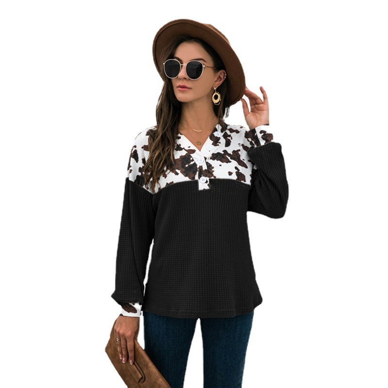Leopard Print Stitching Loose Casual Long-sleeved Sweater