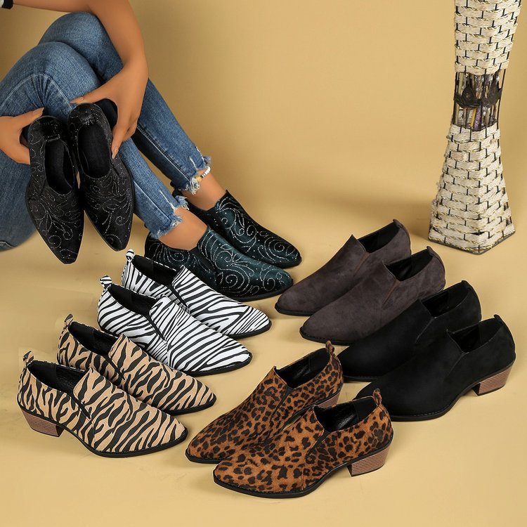 Foreign Trade Cross-border Chunky-heeled Pointed-toe Ankle Boots